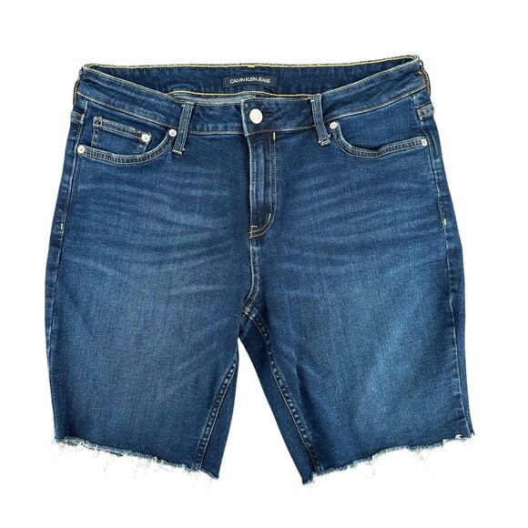 Calvin Klein Cut Off Jeans Large 12 Medium Wash Mid-Rise Jorts Y2K - Picture 1 of 5